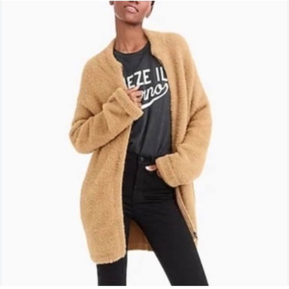 J. Crew Point Sur Fuzzy Cardigan‎ Jacket In Camel XL